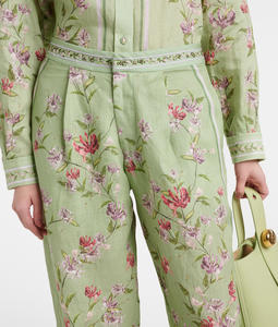 Completo Casual di Alta Qualità con Camicia e <span class=keywords><strong>Pantaloni</strong></span> a Gamba Larga, Set Due Pezzi in <span class=keywords><strong>Lino</strong></span> e Cotone <span class=keywords><strong>Verde</strong></span> con Stampa Digitale, Abbigliamento da Casa per Donna - Product Image 3