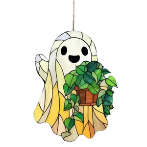 Pezzo di arte della decorazione della parete del dispositivo di cattura solare piatto acrilico della strega di Halloween divertente in bianco - Product Image 4