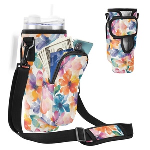 Colorful Rainbow Tie Dye Flower <b>Sublimation</b> Custom Design Water Bottler Shoulder Bag 40oz Tumbler Holder Bag for Women - Product Image 2