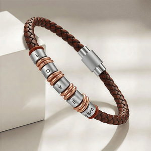 Pulsera con Nombre Grabado Personalizado, Chapado en Oro Rosa, Acero Inoxidable, Cordón de Cuero, Unisex, Regalo de Joyería Personalizada - Product Image 3