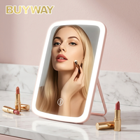 Miroir de maquillage LED pliable avec support pour iPad et porte-livres, contrôle tactile à 3 couleurs réglables, miroir de toilette portable en ABS pour les voyages