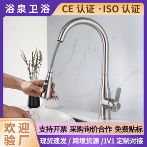 304 Stainless Steel Kitchen Faucet Pull Out <b>Spray</b> Single Handle Deck <b>Mounted</b> Modern Ceramic Valve Core YQ3028F - Product Image 5
