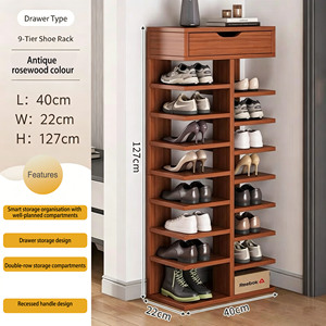 <span class=keywords><strong>Meuble</strong></span> de rangement à chaussures mural moderne en <span class=keywords><strong>bois</strong></span> massif multicouche à double rangée interne avec 6 étagères - Product Image 2