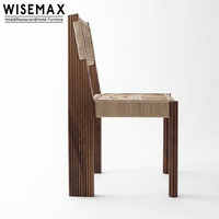 WISEMAX furnitur Nordik Retro rumah santai kursi tunggal kayu kenari Solid antik tali kursi dapur untuk ruang makan