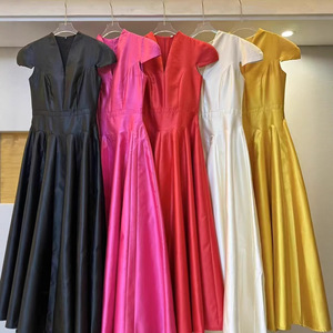 2025 primavera estate elegante abito <span class=keywords><strong>Midi</strong></span> da donna con scollo a V a vita alta Casual a maniche corte da ufficio festa - Product Image 4