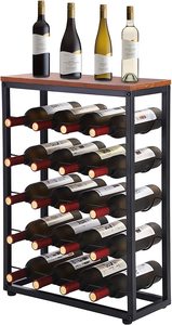 Industrial Metal Wine Rack 5-Tier Storage Holder with Wooden <b>Top</b> for Living Room Beverage Display - Product Image 3
