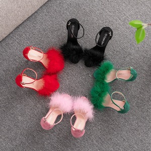 Zapatos de comercio exterior Sandalias de tacón alto de plumas sexis para mujer Bombas europeas y americanas Zapatos de hebilla recta Boca de pez High <span class=keywords><strong>Hee</strong></span> - Product Image 6