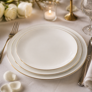 Piatto da Cena Rotondo in Ceramica Bianca con Bordo Dorato, 7 8 9 Pollici, per Ristoranti e Catering, Personalizzabile con Logo - Product Image 3