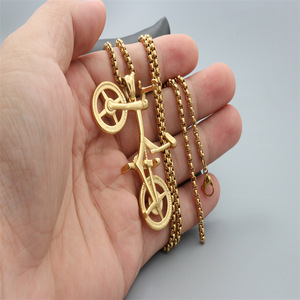 Collier pendentif vélo en alliage de zinc doré, bijou unisexe tendance, cadeau - Product Image 4