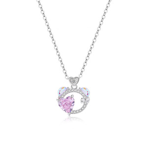 Collar de Plata de Ley S925 con Orejas de Gato y Corazón con Circonita Rosa, Joyería Fina de Moda para Mujer, Regalo de Aniversario o Cumpleaños - Product Image 1