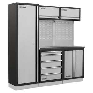 FERVI - A008C Mueble de taller modular con encimera de acero inoxidable 1960x498x2000mm - EAN 8012667343934 ALMACENAMIENTO TALLER - Product Image 1