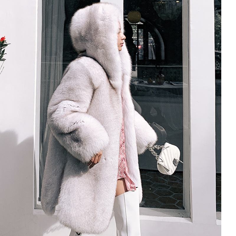 Manteau d'hiver à capuche épais et chaud pour femmes Manteau long en  fourrure de renard pour femmes