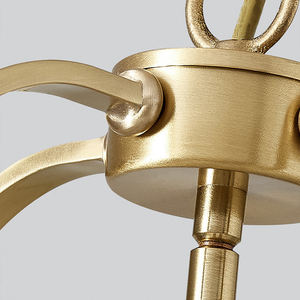 Lustre moderne en laiton et verre, luminaire suspendu <span class=keywords><strong>LED</strong></span> <span class=keywords><strong>E14</strong></span>, verre nervuré en forme de tambour, lampe de plafond pour salle à manger, bureau, décoration intérieure - Product Image 5