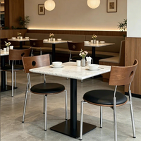 Meubles de café Ron Group, chaise en panneau de bois, canapé en cuir beige, table rectangulaire moderne en marbre pour café, restaurant