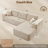 Canapé d'angle modulaire moderne en tissu rembourré avec éponge, trois places, ensemble de canapés sectionnels compressibles - Écologique et confortable pour entrepôt