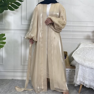 1941# Latest Front Open Fashion Abaya With Lining Shiny Satin <b>Kaftan</b> Kimono Cardigan Muslim Women Clothing - Product Image 4