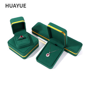 Ювелирные коробки Huayue с индивидуальным логотипом, роскошные, зеленые, из бархата, для браслетов, колье, колец и серег - Product Image 3