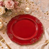 Woju Klassische 13-Zoll Goldene Kunststoff-Platzteller mit Verziertem Perlenrand für Hochzeiten, Hotel-Bankette und Tischdekoration