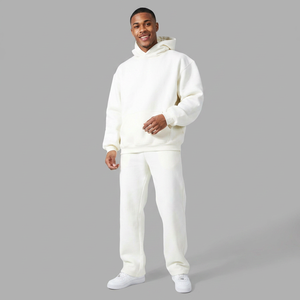Conjunto Deportivo Personalizable de 2 Piezas 2 en 1, Lavado Ácido, Poliéster, para Hombre y Mujer, Sudadera con Capucha y Pantalones Deportivos de Invierno en Negro - Product Image 1