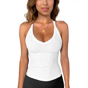 Camiseta sin mangas transpirable <span class=keywords><strong>de</strong></span> talla grande para mujer, cuello en V acanalado, ajuste ceñido, ideal para el verano y el ejercicio. - Product Image 1