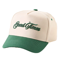 Casquette de baseball bicolore en toile à 5 panneaux avec logo brodé 3D en lettres vert sauge, bord imprimé floral, personnalisable et ajustable – Vente en gros