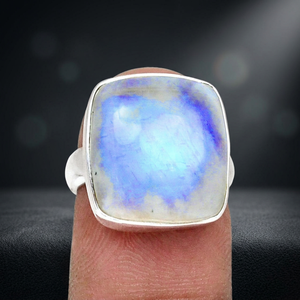 Natura Classic Wedding 925 Solid Sterling Silver <b>Ring</b> with Rainbow Moonstone Cushion Cut Wholesale Jewelry India Parties - Product Image 3