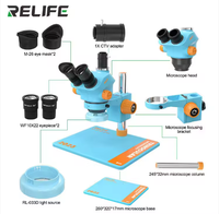Microscope trinoculaire RELIFE RL-M5T-B11, zoom continu 0,7-5,0X avec base large, microscope de réparation électronique pour téléphone et circuits imprimés