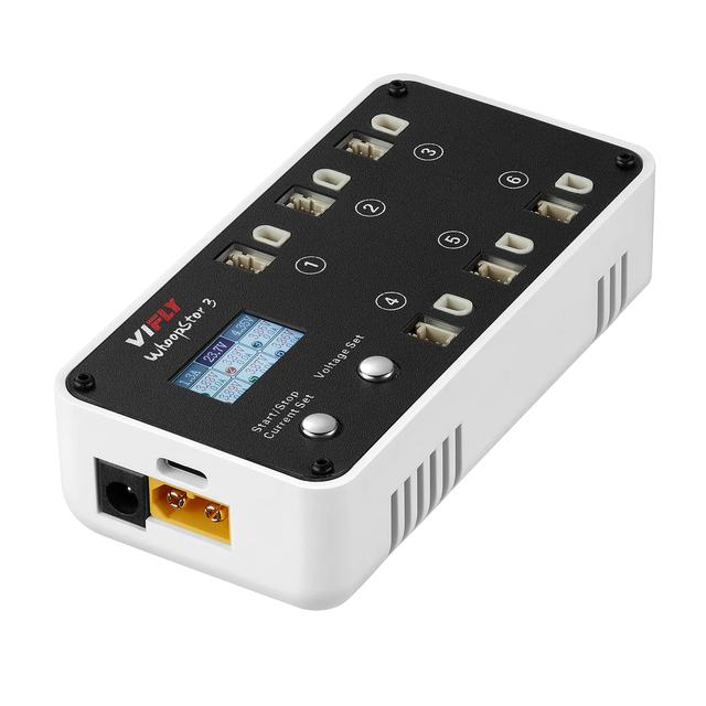 VIFLY WhoopStor 3 V3 6-Port 1S LiPO/LiHV Battery Charger/Discharger with XT60 DC Type-C PD3.0 LCD FPV Drone Compatible