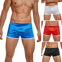 Boxers en satin brillant tricoté pour hommes, taille basse, bordure contrastante, fermeture à cordon, sous-vêtements de détente, plusieurs couleurs
