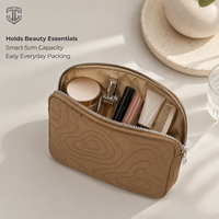 Bolsa de Cosméticos Acolchada, Bolsa de Maquillaje Topográfica de Poliéster, Organizador de Viaje Impermeable, Venta al por Mayor, Logotipo Personalizado OEM, GWP