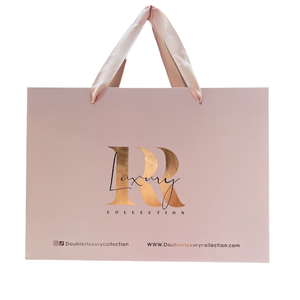 Borsa <span class=keywords><strong>di</strong></span> Lusso Personalizzata in Carta con Logo Oro Rosa e Nastro, Stampa a Caldo, per Abbigliamento, Scarpe e Regali - Product Image 1