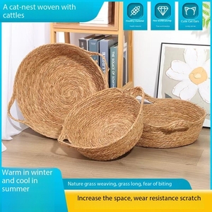 Vente chaude Nid De Paille Tissé À La Main <span class=keywords><strong>Article</strong></span> Pet Panier Lit Chat Rond Naturel Rotin Chien Nid avec Coussin Doux - Product Image 4