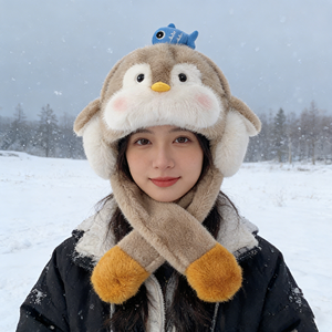 Calentador de cuello de peluche de pingüino personalizado, bufanda de animal kawaii con dije de pez, MOQ bajo de 100 unidades, certificado CE - Product Image 2