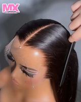 Perruques de cheveux humains indiens bruts 13x4 avec dentelle transparente, cuticules alignées, lisses et soyeuses, perruques frontales Full HD pour femmes