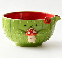 Ensemble de bols à matcha en céramique faits à la main avec support pour fouet en forme de champignon, bec verseur Chawan, cadeau mignon pour cérémonie du thé Cottagecore
