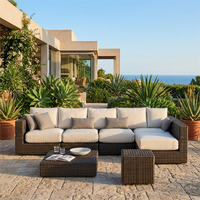 Canapé d'extérieur modulaire en rotin PE, résistant aux intempéries et aux UV, style ferme du milieu du siècle, pour jardin, cour et parc