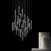 HEKEYLT Lustre LED moderne de style loft, chrome, pour escalier duplex, lustre LED de plafond, lampe suspendue de luxe, cristal K9, 90