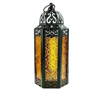 Golden Iron <strong>Candle</strong> Holder Wind Lamp Stained Glass <strong>Candle</strong> Holder Morocco Classical Wind Lamp Decoration Lattice <strong>Lantern</strong> - Product Image 4