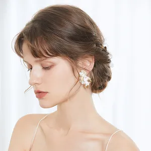 Hair Accessories Women Bridal Light Gold Ceramic Flower Earrings Women 2022 Wholesale Bridal Hair Accessories