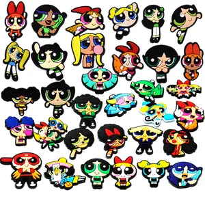 Venta al por mayor The Powerpuff Girls Soft Rubber Shoe Charms Custom Cartoon Shoe Decoration Anime Shoe Accessories dijes de silicona