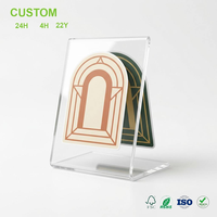 Ensemble de cartes autocollantes personnalisées en diptyque arqué, impression recto-verso, design géométrique en arc, insert de présentation de table pour café, boutique, décoration intérieure