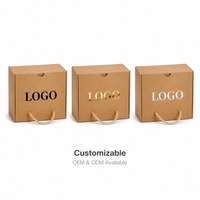Boîte d'expédition en kraft personnalisée avec logo, poignée en corde de coton, insert de séparation en carton ondulé pour emballage cadeau, alimentaire, bouteille, vente au détail