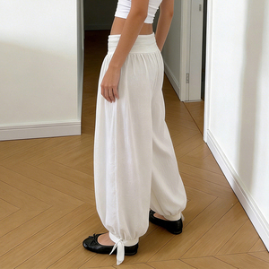 French Style Elastic Cuff Draped Casual Pants Women Summer Lightweight Breathable Loose Fit <b>Tie</b> Waist Lantern Pants Wholesale - Product Image 5