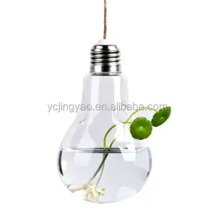 Decoración del hogar soplada a mano por encargo, florero de cristal con bombilla transparente creativa, recipiente de cristal para plantar agua, macetas colgantes