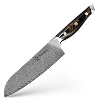 Damascus Santoku-mes met lemmet & hars handvat |   Ultrascherpe VG10 kern voor chefs, flexibele MOQ-opties