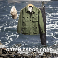 Veste cargo décontractée en denim matelassé vert utilitaire, respirante, écologique, manteau d'automne, plusieurs poches, col en V, homme