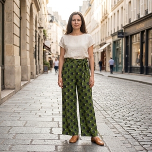 <span class=keywords><strong>Pantaloni</strong></span> Palazzo da <span class=keywords><strong>Donna</strong></span> 100% <span class=keywords><strong>Viscosa</strong></span> Verde Stampati a Gamba Larga <span class=keywords><strong>con</strong></span> Cintura, Casual e Comodi - Product Image 1