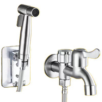Robinet de lavabo en céramique au design moderne et épuré, pistolet pulvérisateur multifonctionnel 2-en-1, robinet de machine à laver pour balcon, une entrée, deux sorties