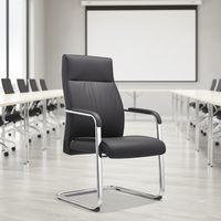 Chaise de bureau ergonomique moderne empilable en cuir avec accoudoirs fixes et appui-tête, confortable pour les réunions et les ateliers