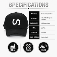 Casquette de baseball personnalisée de luxe avec logo, en coton noir sergé, broderie de lettres, réglable, unisexe, vente en gros, OEM
